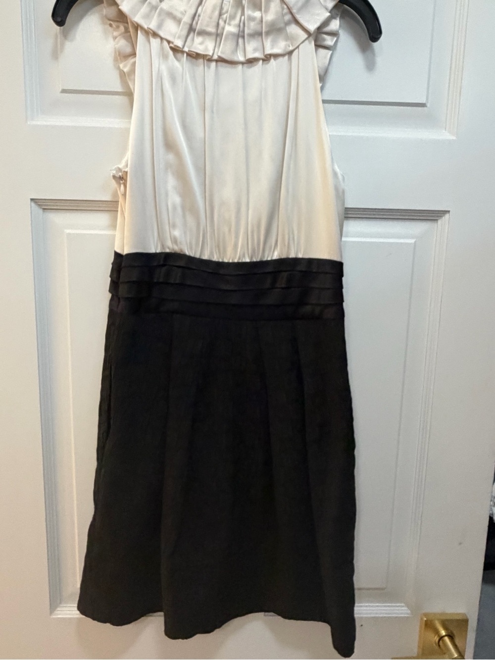 BCBG Ivory and Black Ruffled Cocktail Dress Day to Night